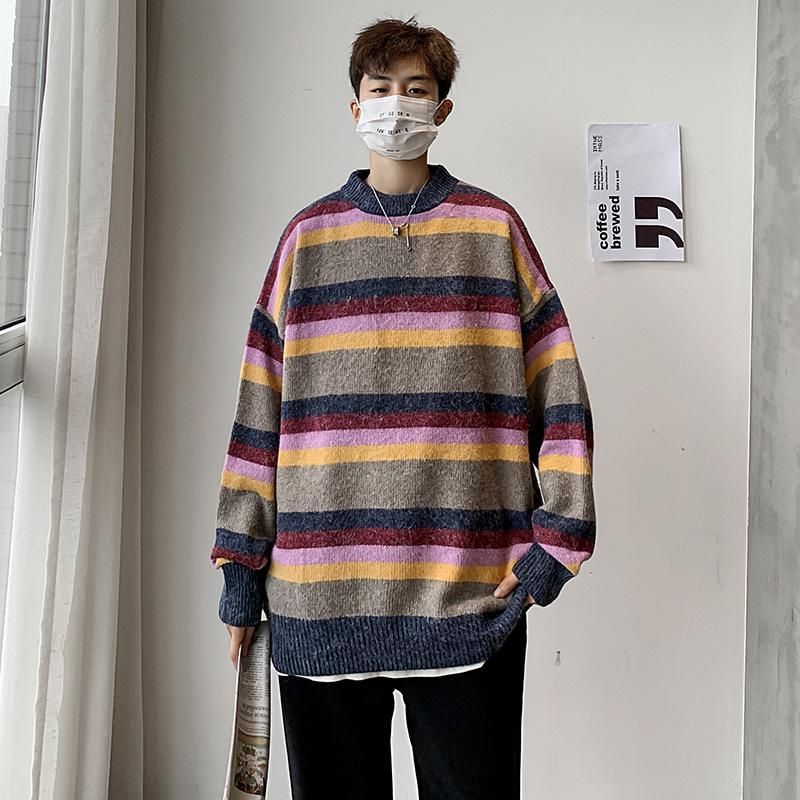 Mens Sweaters Colorful Striped Sweater 