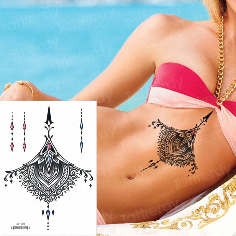 Women Jewelry Sternum Temporary Tattoo Breast Body Back Mandala Mehndi Henna Tattoo Sticker Choker Pendant Under Breast Tatoo rvqF# Women Jewelry Sternum Temporary Tattoo Breast Body Back Mandala Mehndi Henna Tattoo Sticker Choker Pendant Under Breast Tatoo rvqF#