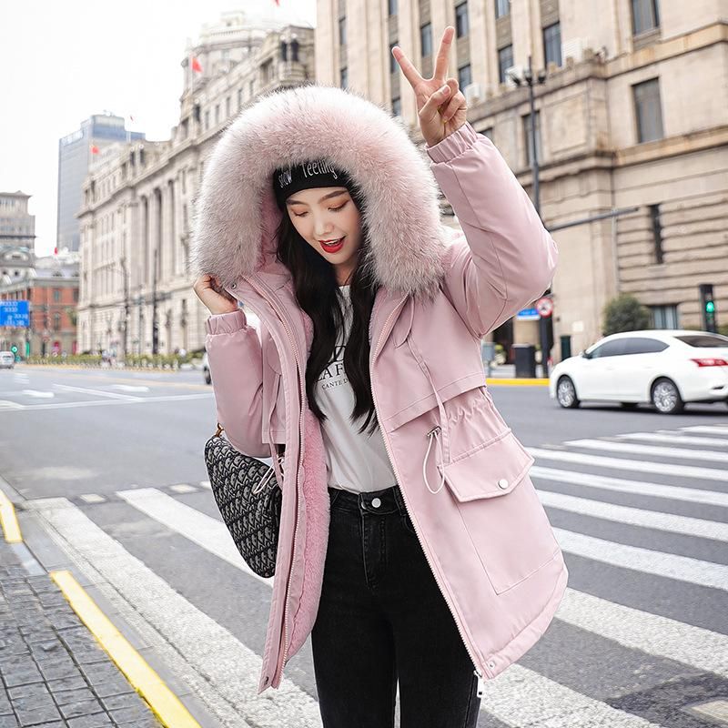 Parka rosa com pele