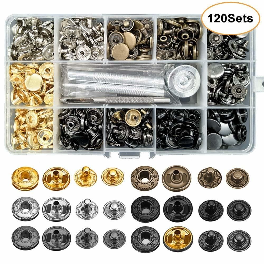 Copper Snap Fasteners Press Studs No Sewing Clothing Snaps Button 39 Set  with Fixing Tool for Fabric, Leather Craft (12 mm)