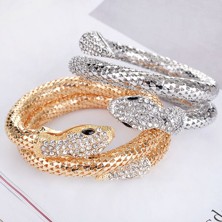 2 Pcs Femmes Punk Strass Serpent Courbé Chunky Stretch Bracelet Jonc 2 Pcs Femmes Punk Strass Serpent Courbé Chunky Stretch Bracelet Jonc
