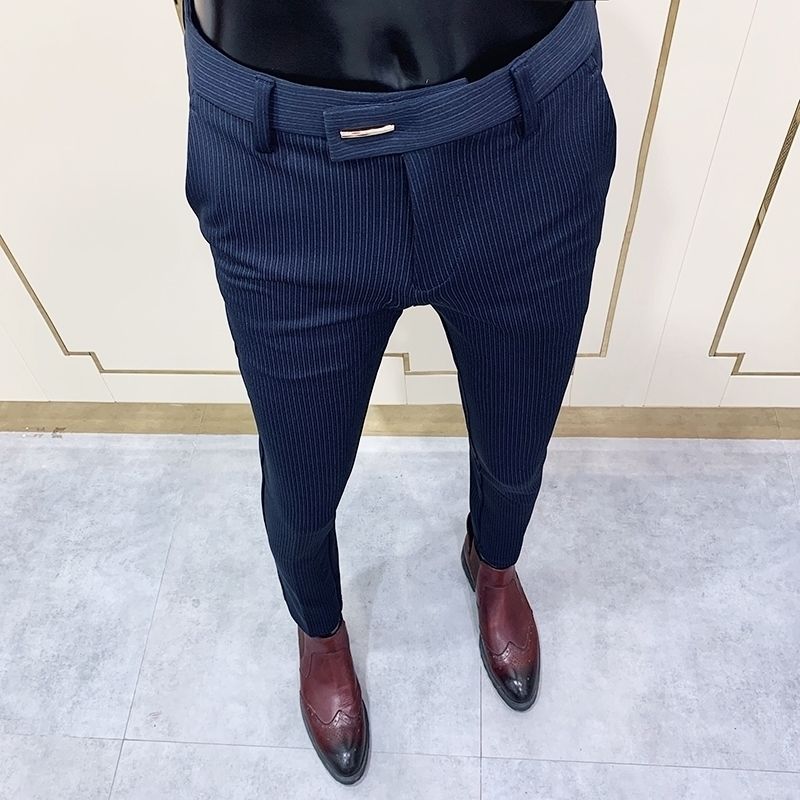 Compra Chic Rayas Azul Marino Pantalones Azules Elegante Slim Fit Traje  Apretado Tobillo Pantalones Pantalones Para Hombres Oficina Fiesta Pantalones  Para Hombre Vestido Pantalones 201106 Barato | Entrega Rápida Y Calidad |  Es.Dhgate