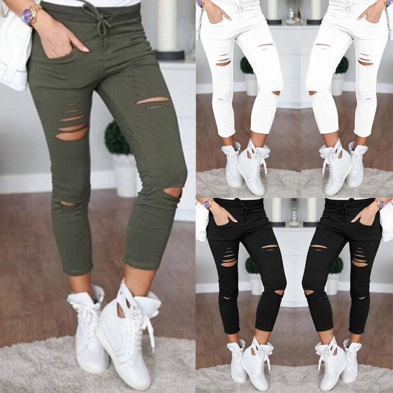 2022 Damesbroek Capris 2021 Skinny Jeans Dames Denim Gaten Vernietigd  Kniegrood Casual Broek Zwart Wit Stretch Gescheurd Van Cinda01, 11,13 €  |DHgate