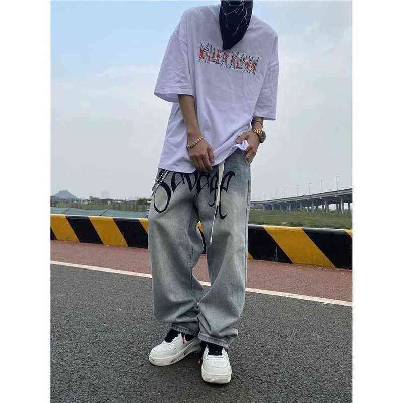 Overtreffen desinfecteren gevolg American Baggy Jeans Men Street Style Hip Hop Letter Printed Loose Trousers  Male Retro Washed Mid Waist Straight Wide Leg Pants G0104 From Sihuai03,  $19.9 | DHgate.Com