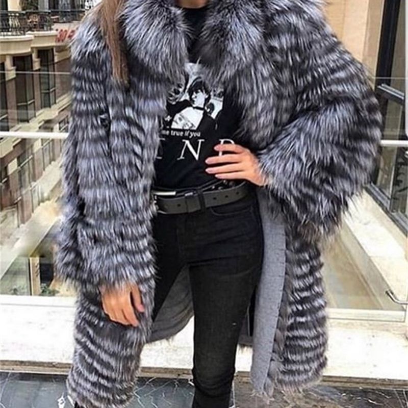 Compra Dama De Rayas Abrigo De Piel De Zorro Plateado De Largo Con Forro De  Lana Del Otoño Del Resorte Del Envío Libre De Lujo Elegante Más Tamaño Ropa  De Cuello Verde