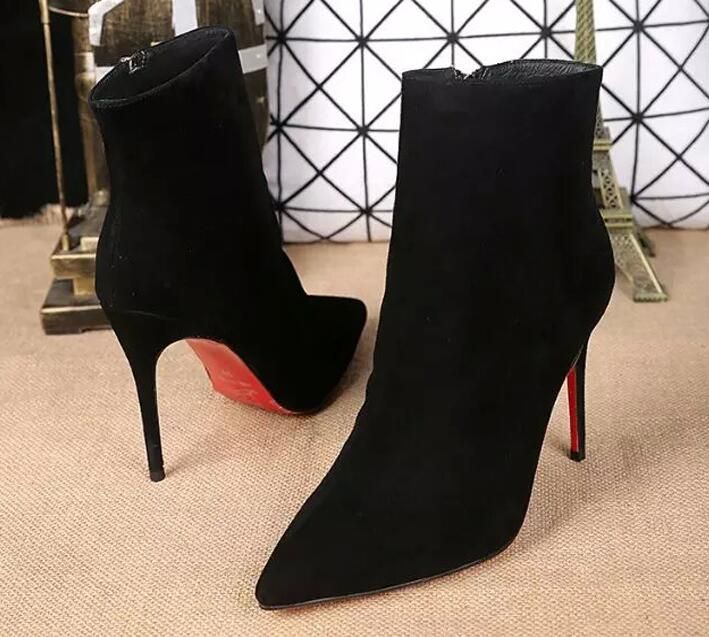 Women Casual High Heel Boots Metal Pointed Toethin Heel Black Leather ...