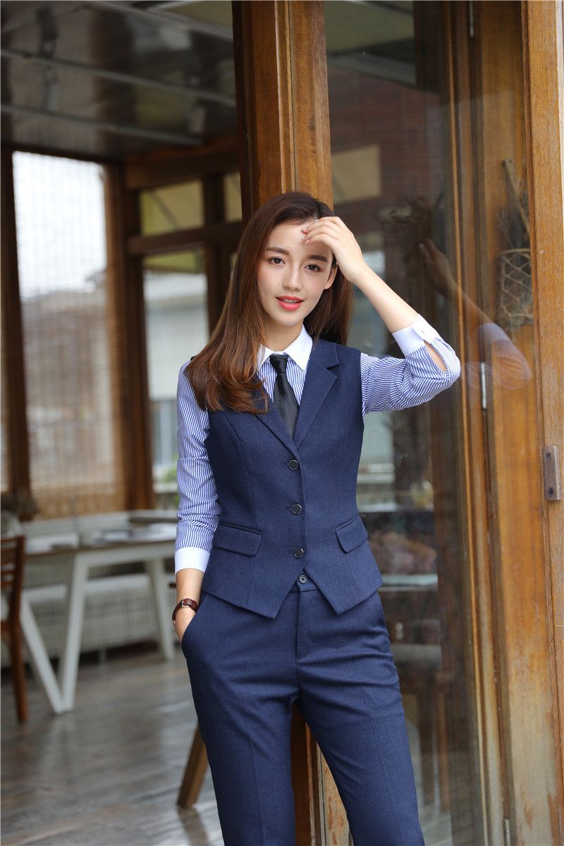 Formal Ladies Blue Vest Women Waistcoat 