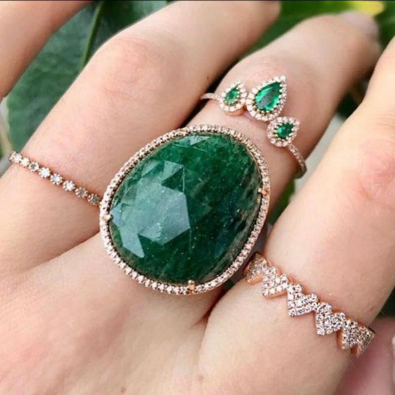 Waterdrop 925 Anillo De Plata Verde Zirconia Cúbica Blanca S Waterdrop 925 Anillo De Plata Verde Zirconia Cúbica Blanca S