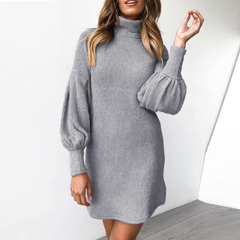 Gergeos Women Casual Mini Dresses Long Sleeve Loose Warm Winter Sweater Knit Plush Dress 2020 