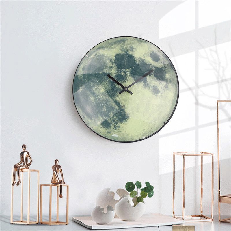 Luminous Wall Clock Creative Moon With Curved Glass Cover Clock Mute