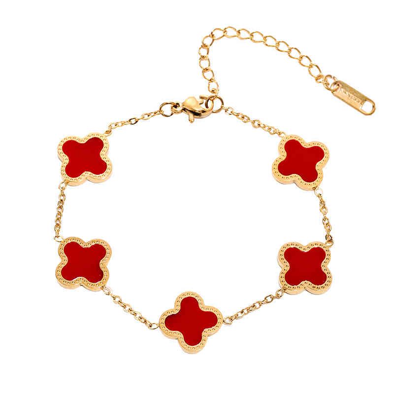 Single Sided Red Clover Bracelet (gold)