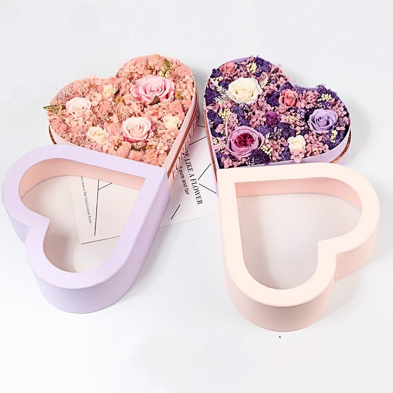 Heart Shaped Flower Rose Paper Boxes With Lid Valentines Day Bouquet