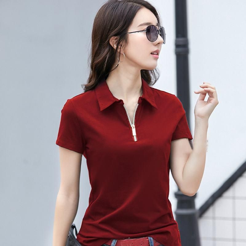 Compra Polos M 4XL Moda 2021 Moda De Verano 2021 Camisetas De Manga Corta Para  Mujer Algodón Color Sólido Zipper Casual Para Damas Lapeles Tees Mujeres  Delgadas Tops Barato | Entrega Rápida
