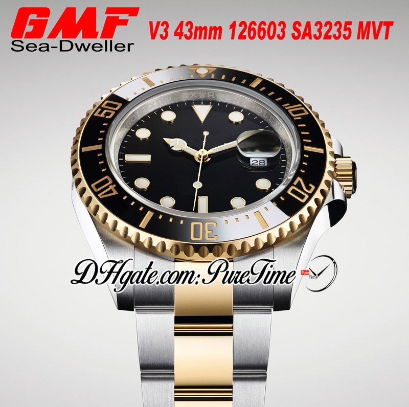 GMF V3 43mm Sea Dweller SA3235 Automatic Mens Watch Two Tone Yellow