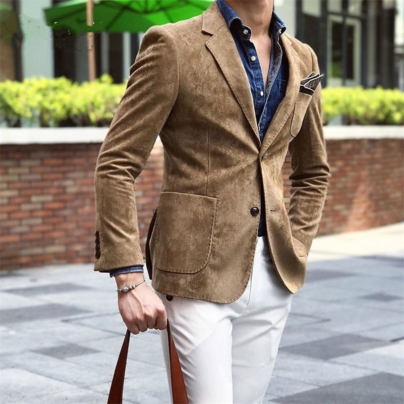 Compra Suede Blazer Men Slim Fit 2 Button Blazer Men Otoño Invierno  Chaqueta Hombre Formal Mens Con Estilo Blazer XADREZ MASCULINO LJ201223  Barato | Entrega Rápida Y Calidad | Es.Dhgate
