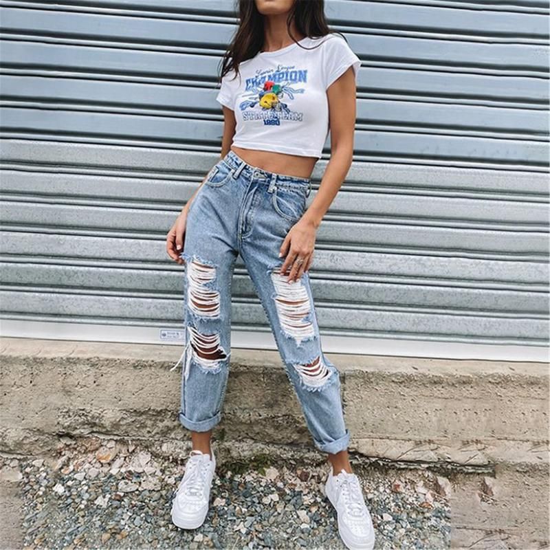 rehén Fácil Inocencia Jeans femeninos rasgados para adolescentes 2021 Moda Botones de alta calle  de la calle Bolsillos de