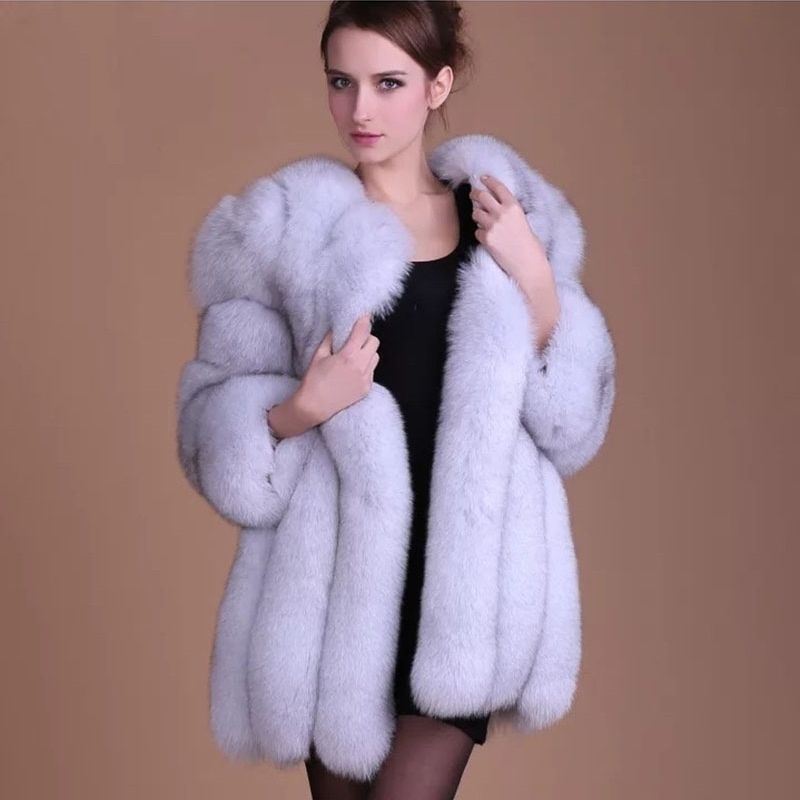 Nerazzurri black hooded cloak vintage women loose oversized long faux fur  cape coat with faux fox