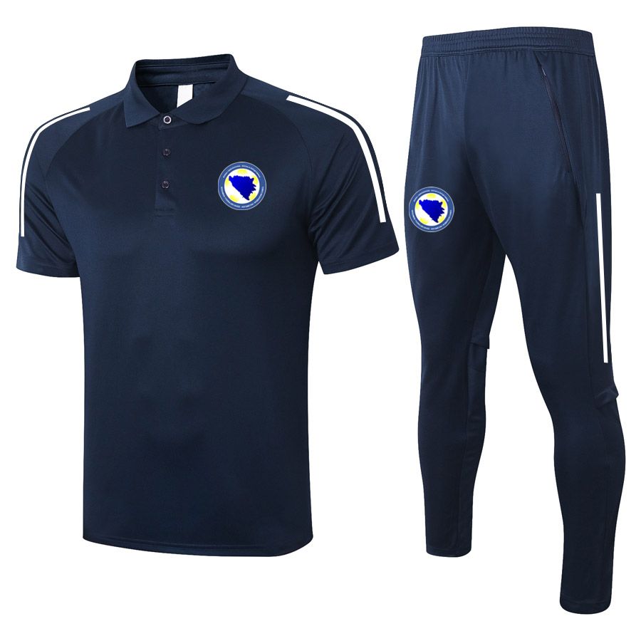2021 Bosna-Hersek Kısa Kollu Polo Gömlek Setleri Futbol Eğitim Takım Elbise Spor Yetişkin Futbol Polos ve Pantolon Kitleri Erkek Eşofman