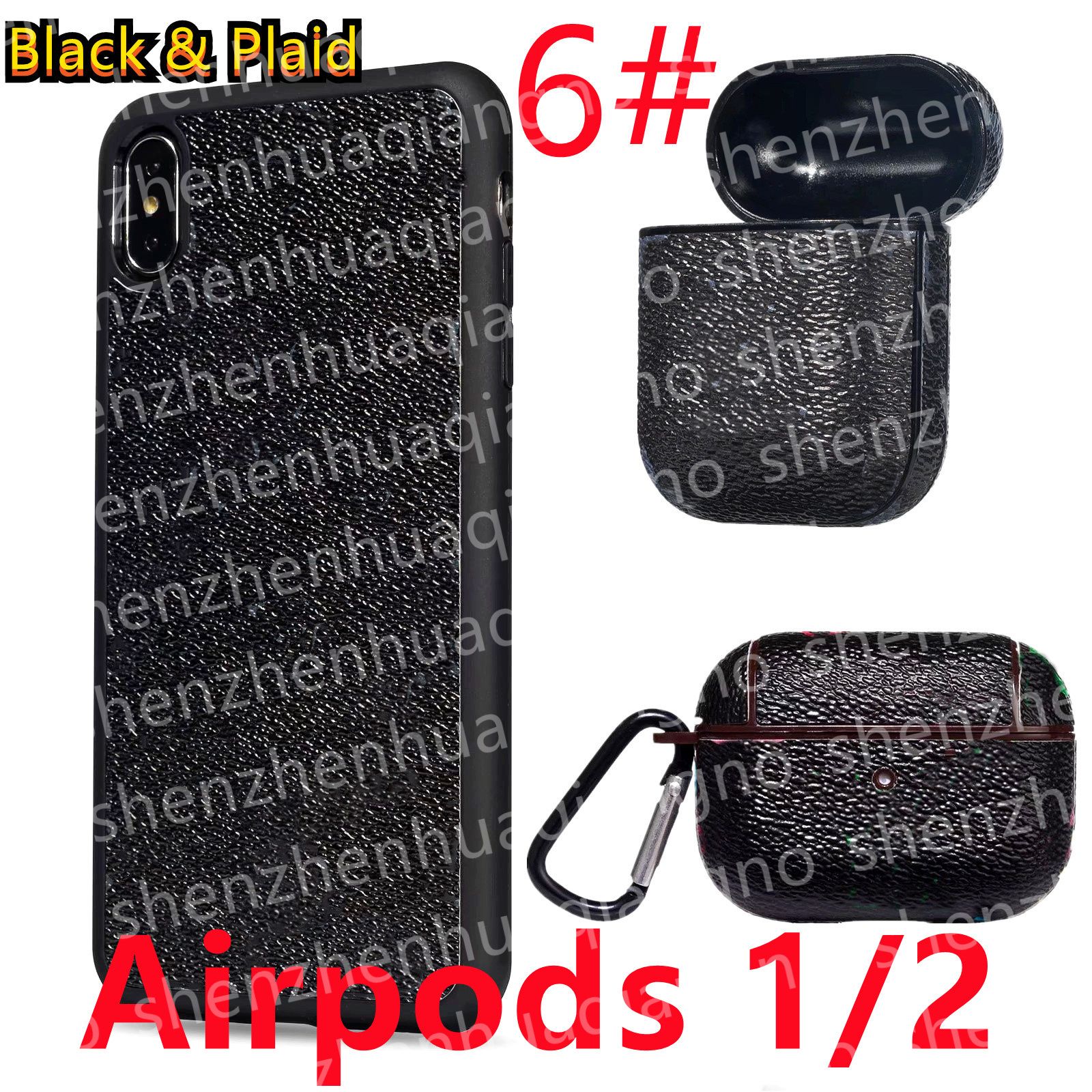 6＃[l] AirPods 1/2ブラックチェック柄