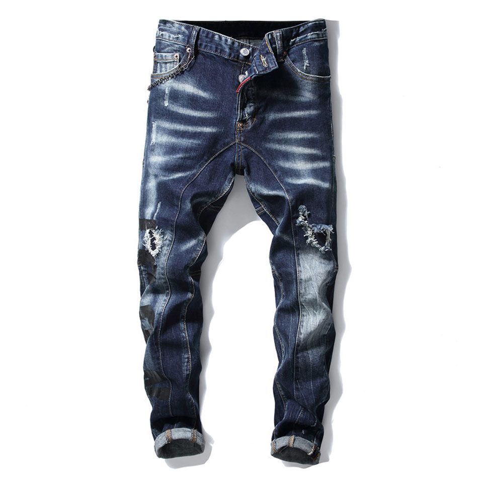 Compra Estilo Euro Americano Para Hombre De Los Pantalones Vaqueros De Lujo  De Los Hombres Pantalones De Mezclilla Recta Cremallera Pantalones Vaqueros  Azules Remiendo Delgado Para Hombres Fz1967 Barato | Entrega Rápida