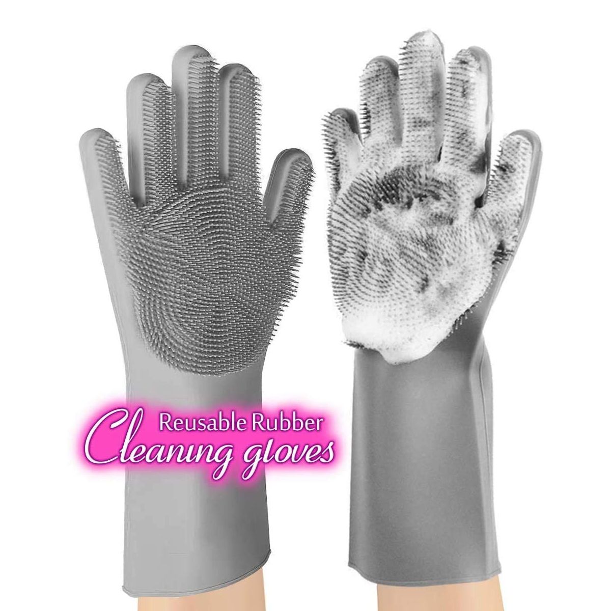 Guantes vajilla reutilizable de silicona par de guantes de goma de limpieza con