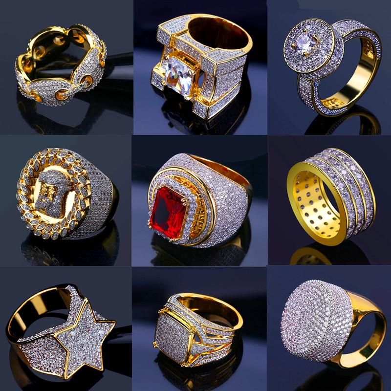 Bling Anillos de Anillos de oro Hombre Hip Hop Joyería Cool CZ Piedra Lujo Devisnger