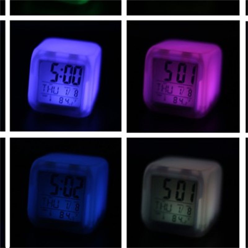 ful Alarm Clock Discoloration Square White LED Table Glow In The Dark