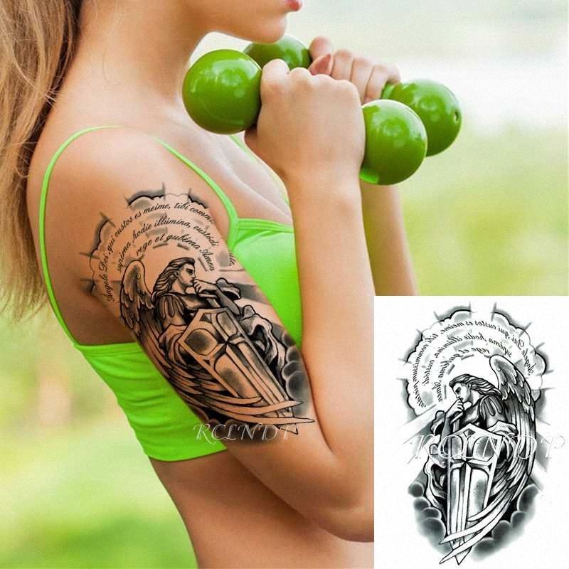 Waterproof Temporary Tattoo Sticker Angel Warrior Sword Shield Fake Tatto  Flash Tatoo Arm Leg Body Art For Women Men kF5g#