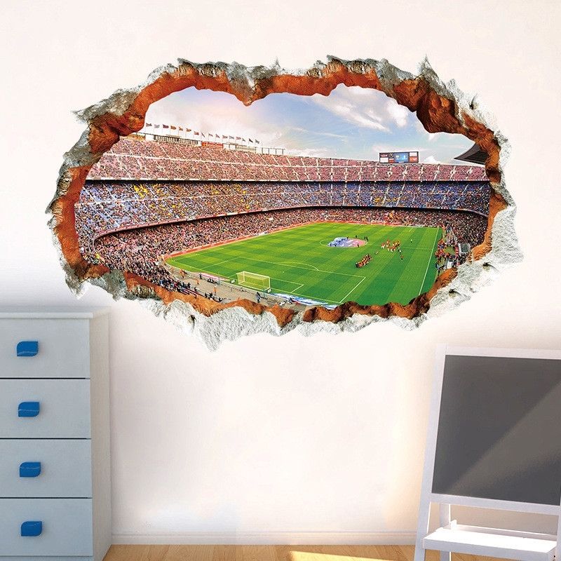 Broken Wall Football 3D Vivid Wall Stickers For Kids Rooms Home Decoration Art 