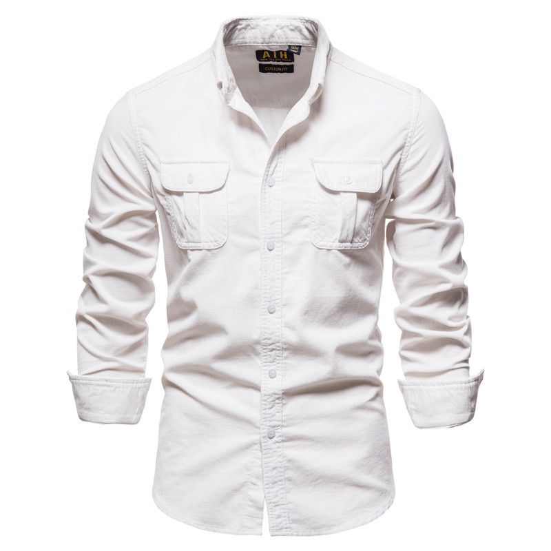 Sıcak Casual Uzun Kollu Cep Gömlek Erkek Slim Fit Pamuk Gömlek Erkek Yumuşak Giyim Chemise Homme Camisa Masculina 625343514210