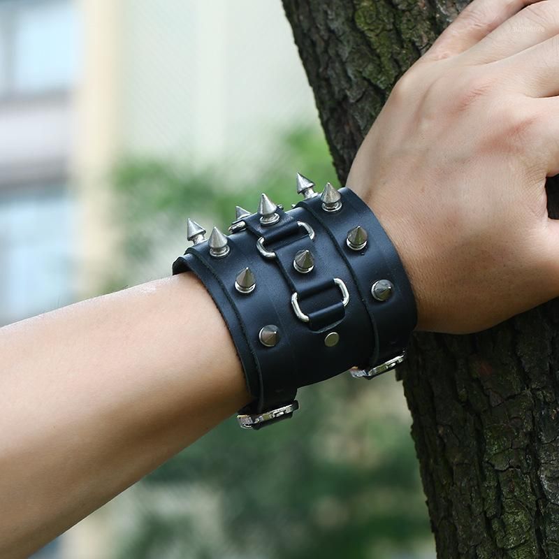 Pulsera de cuero genuino de Punk Rock Hyperbole 7 cm de Pulseras de cuero