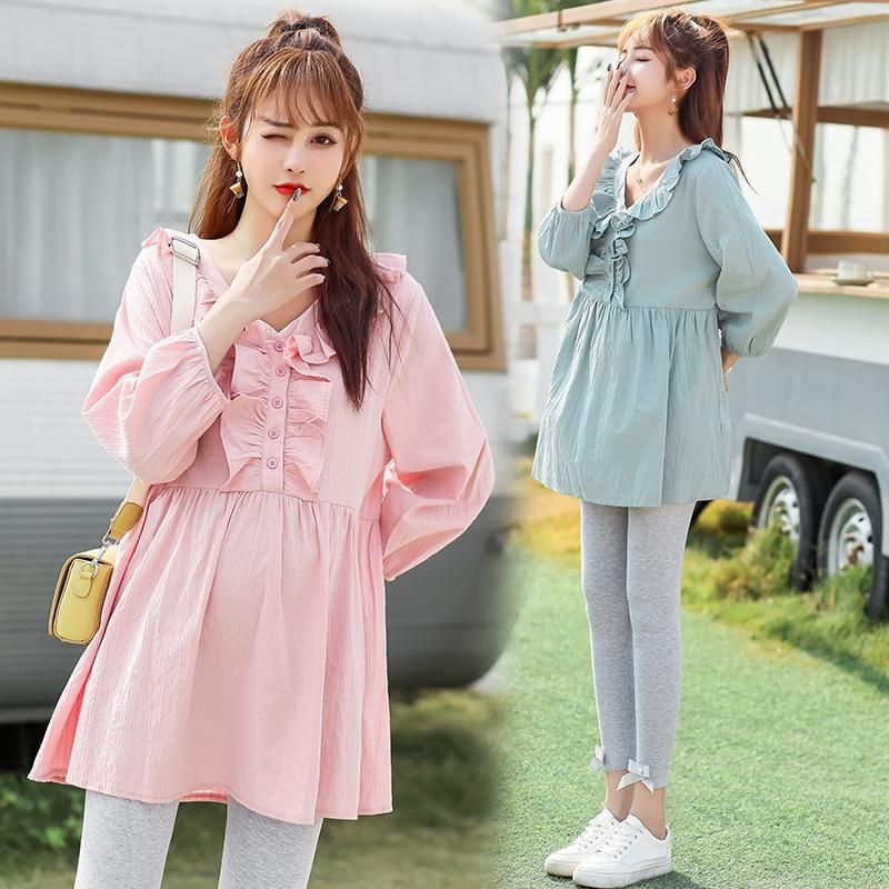 8088 # 2020 otoño de moda coreano algodón maternidad blusas dulce camisas ropa ropa para