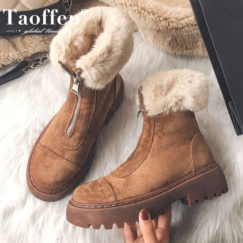 Compre TAOFFEN TAMAÑO 34 43 MUJERES BOTAS DE NIEVE REAL CUERO DE CUERO  CALIENTE CALIENTE TEEL HIJO ZAPATOS DE INVIERNO DE INVIERNO MUJER PLAVE DE  MODELA DE PLUSP A 60,25 € Del