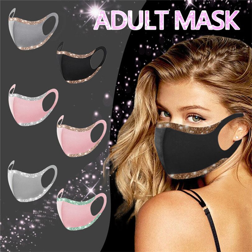 2020 Trendy Bling Glitter Face Mask Solid Color Protective Masks Washable Reusable Adults Women