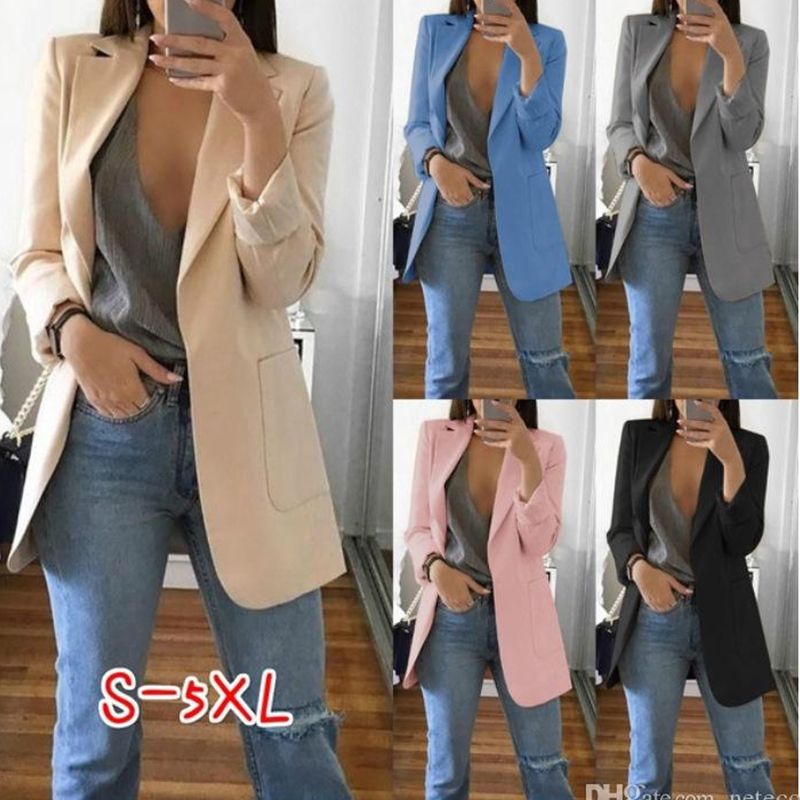 Compra Otoño Mujeres Casual Slim Blazers Traje Jacket Fashion Lady Office  Traje Negro Con Bolsillos Capa De Blazer Con Muescas Barato | Entrega  Rápida Y Calidad | Es.Dhgate