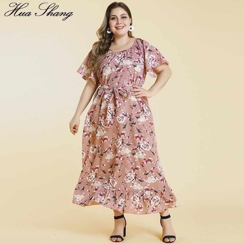 2020 Plus Size Women Summer Dress Long 2020 Fashion Short Sleeve Floral