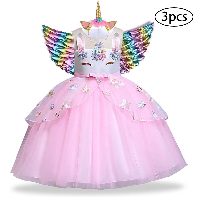 Vestido de chicas 3 unids Vestidos para niños para niñas Unicornio Vestido  de fiesta Niño Princess