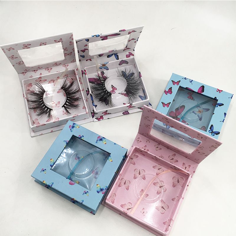 Caja de pestañas personalizadas Caja de envasado de pestañas cuadradas de mariposa Espesor dramático 25 mm 27 mm 28mm Mink Falso pestañas
