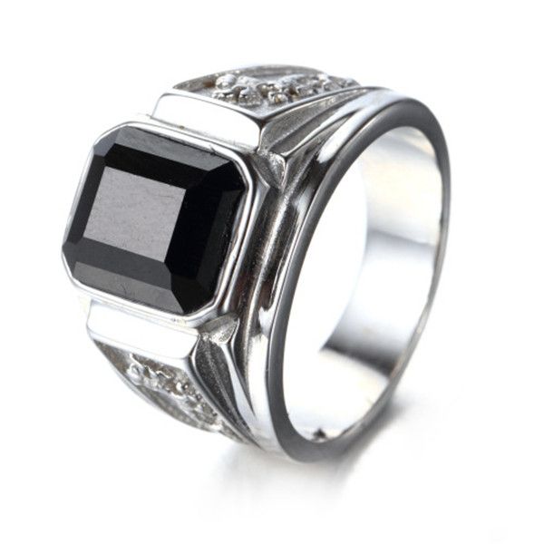 Silver with Black stone