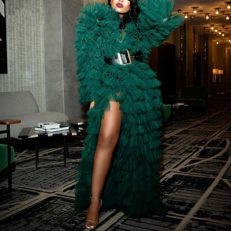Compra Vestidos De Fiesta Chic Sexy Emerald Green Ruffles Prom Prom Mangas  Completas Tutu Mujeres Robas Vestidos Moda Vestido Formal Barato | Entrega  Rápida Y Calidad | Es.Dhgate