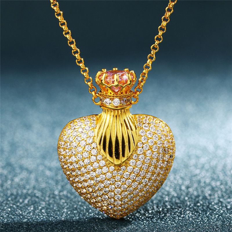 2020 Heart Perfume Bottle Pendant Necklace With Plus Big Pink Crystal
