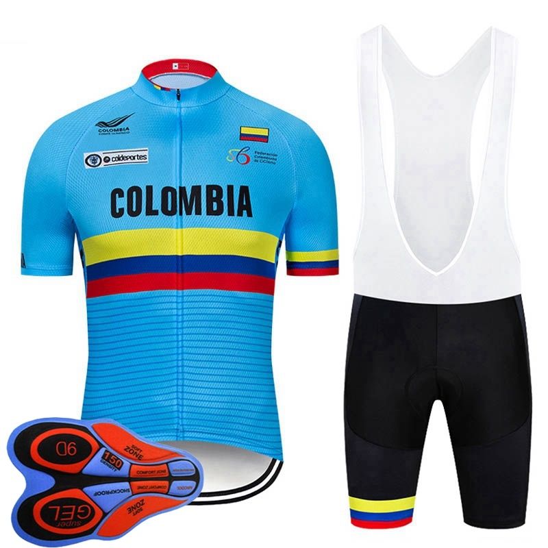 Men Colombia Team Cycling Jersey Set Short Sleeve Road Bike Shirt Bib