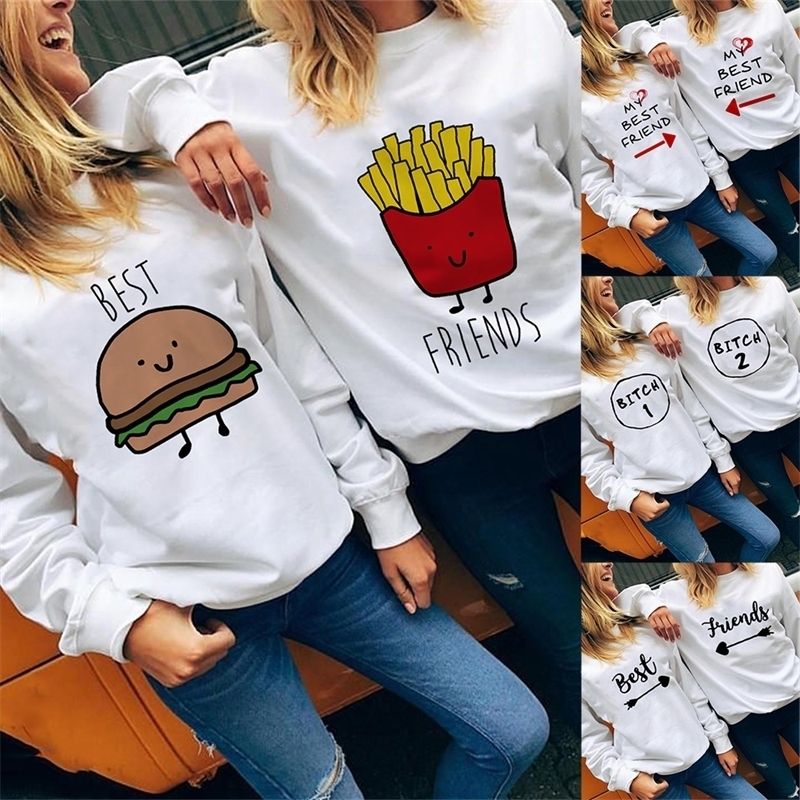 Sudaderas blancas para mujer BFF amigos hermana flecha pareja coincidencia ropa ropa cuello