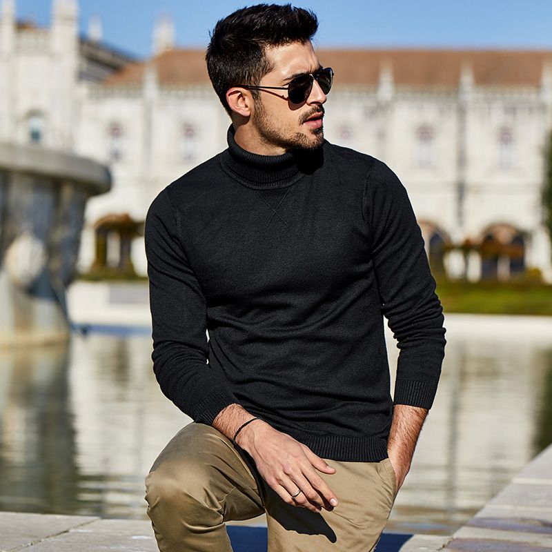 Autumn Plain Black Turtleneck Sweater 