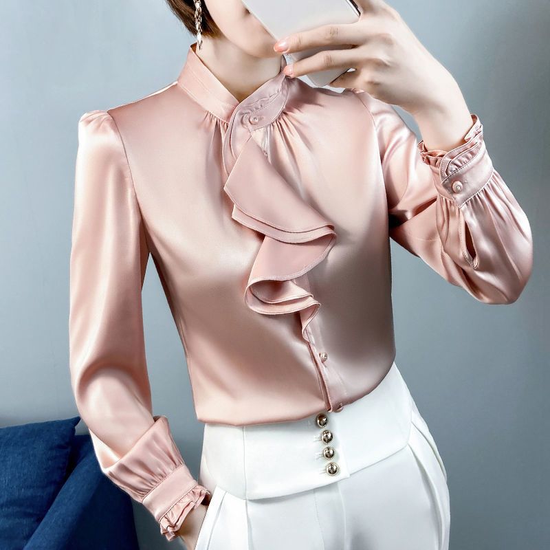 Túnica Satin Blusas Tops De Moda Plus Tamaño Elegante Ol Bow Pie ​​Office Shirts Casual Silk Blusas De 11,16 € DHgate