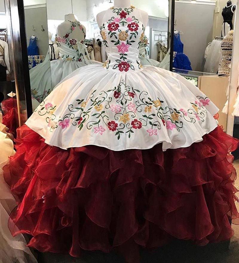 Compra 2021 Moda White White Red Ruffled Satin Organza Bola Vestido  Quinceañera Vestidos Impreso Bordado Flor Dulce 16 Vestidos Vestidos 15  ANOS Barato | Entrega Rápida Y Calidad | Es.Dhgate