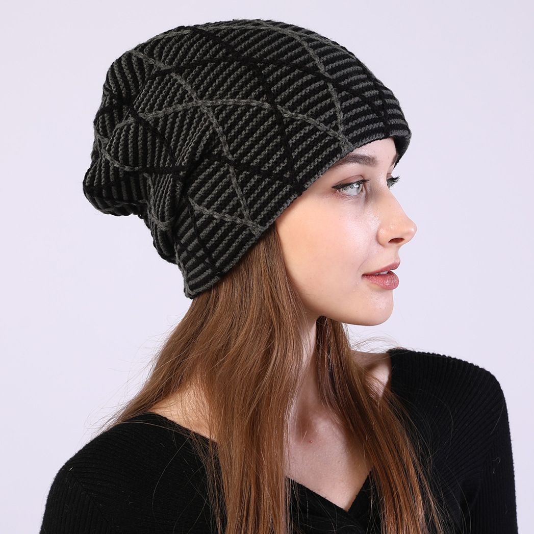 Knit Slouchy Skull Cap Beanie Knit Grid Winter Beanie Hats Ear Cuff