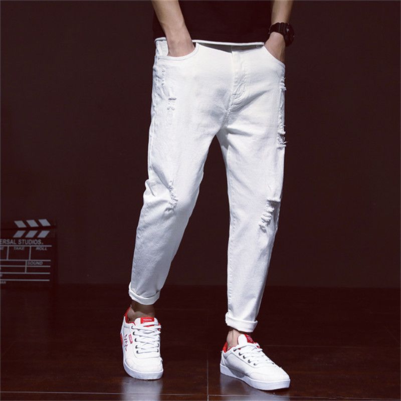 Compra Pantalones Vaqueros Blancos Hombres Rompe Harem Jean Denim Denomed  Pantalones Para Hombre Pantalones De Primavera Para Hombre Talla Grande 38  40 42 Pantalones De Vaqueros Grandes 201123 Barato | Entrega Rápida Y  Calidad | Es.Dhgate
