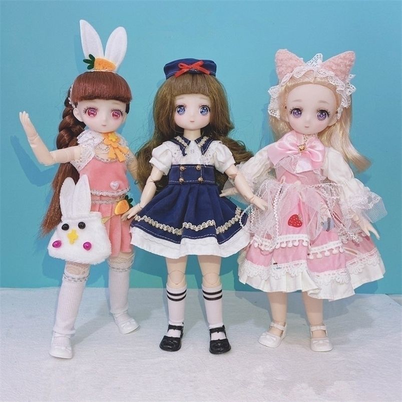 New 30CM Doll 21 Movable Joints BJD 12 Inch Makeup Dress Up Cute Color Anime  Eyes Dolls with Fashion Clothes for Girls Toy 220315