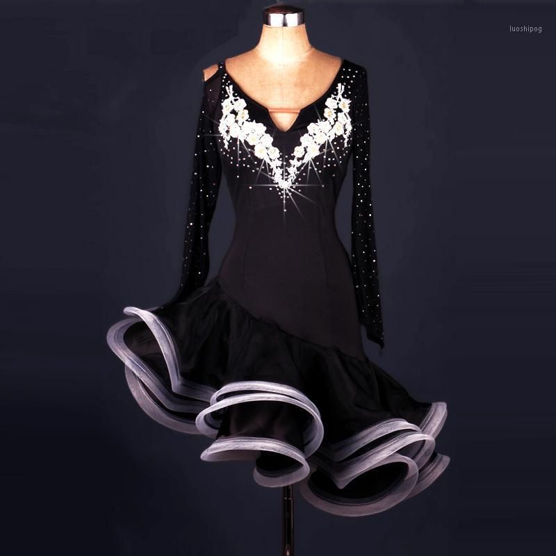무대 착용 라틴 댄스 의상 사용자 정의 섹시한 드레스 여성 경쟁 성능 Dresses1